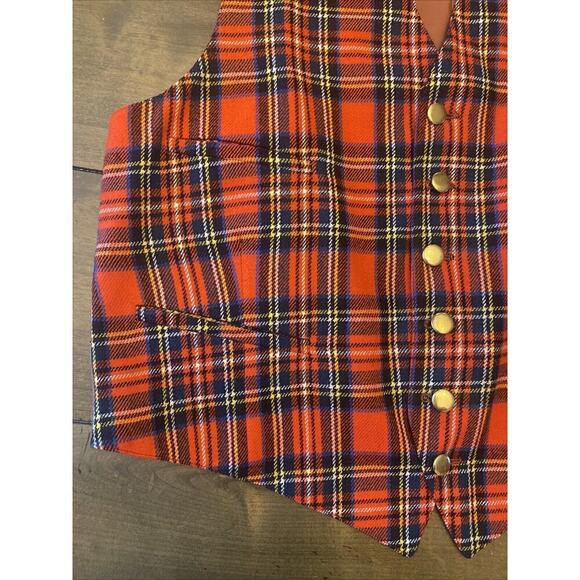 Royal Stewart red tartan plaid 100% wool vest size medium steam punk goth grunge - Picture 4 of 10